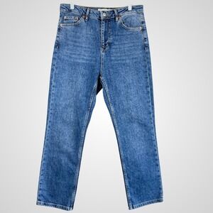 Topshop Moto Jeans Womens High Rise Straight Leg Mom Denim Relaxed Blue Size 30‎